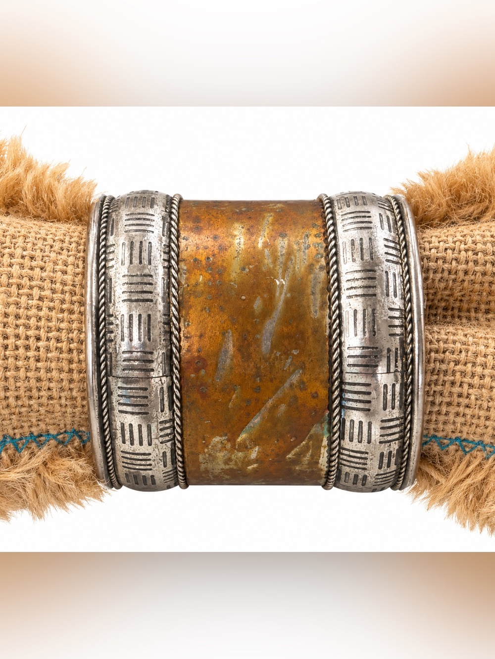 Handcrafted Brass and Silver-Tone Cuff Bracelet - Brown/Gold Finish